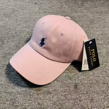 Pink Baseball Cap with Navy Blue Embroidered Polo Player Logo – Classic Adjustable Style